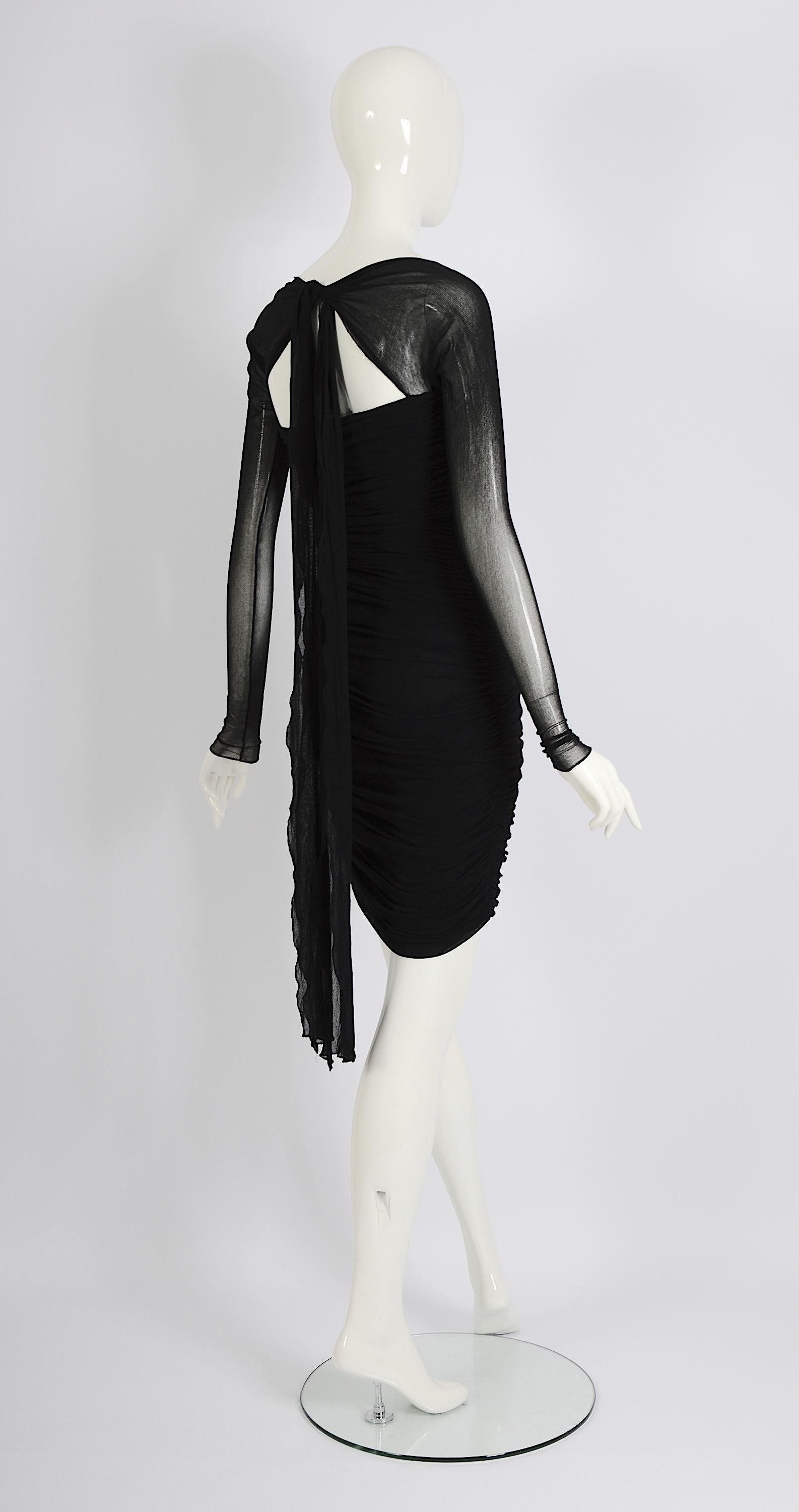 Giorgio di Sant' Angelo vintage 1989 documenté robe portefeuille en filet stretch noir en vente 14
