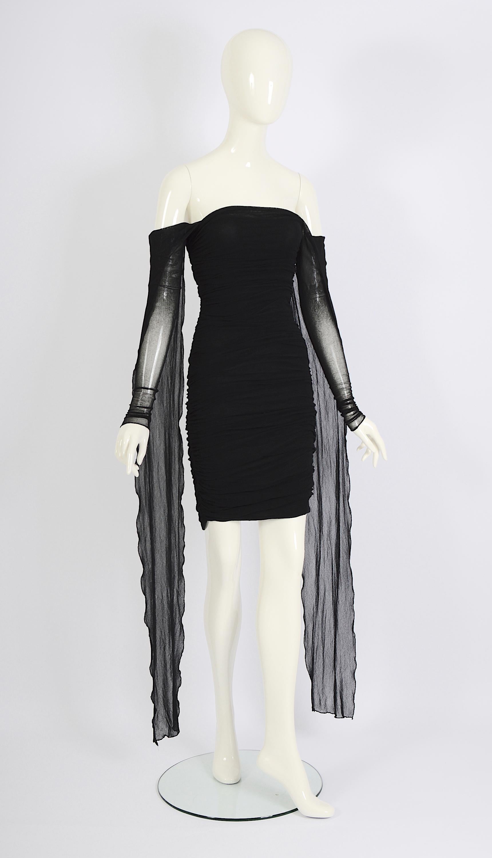 Giorgio di Sant' Angelo vintage 1989 documenté robe portefeuille en filet stretch noir en vente 15