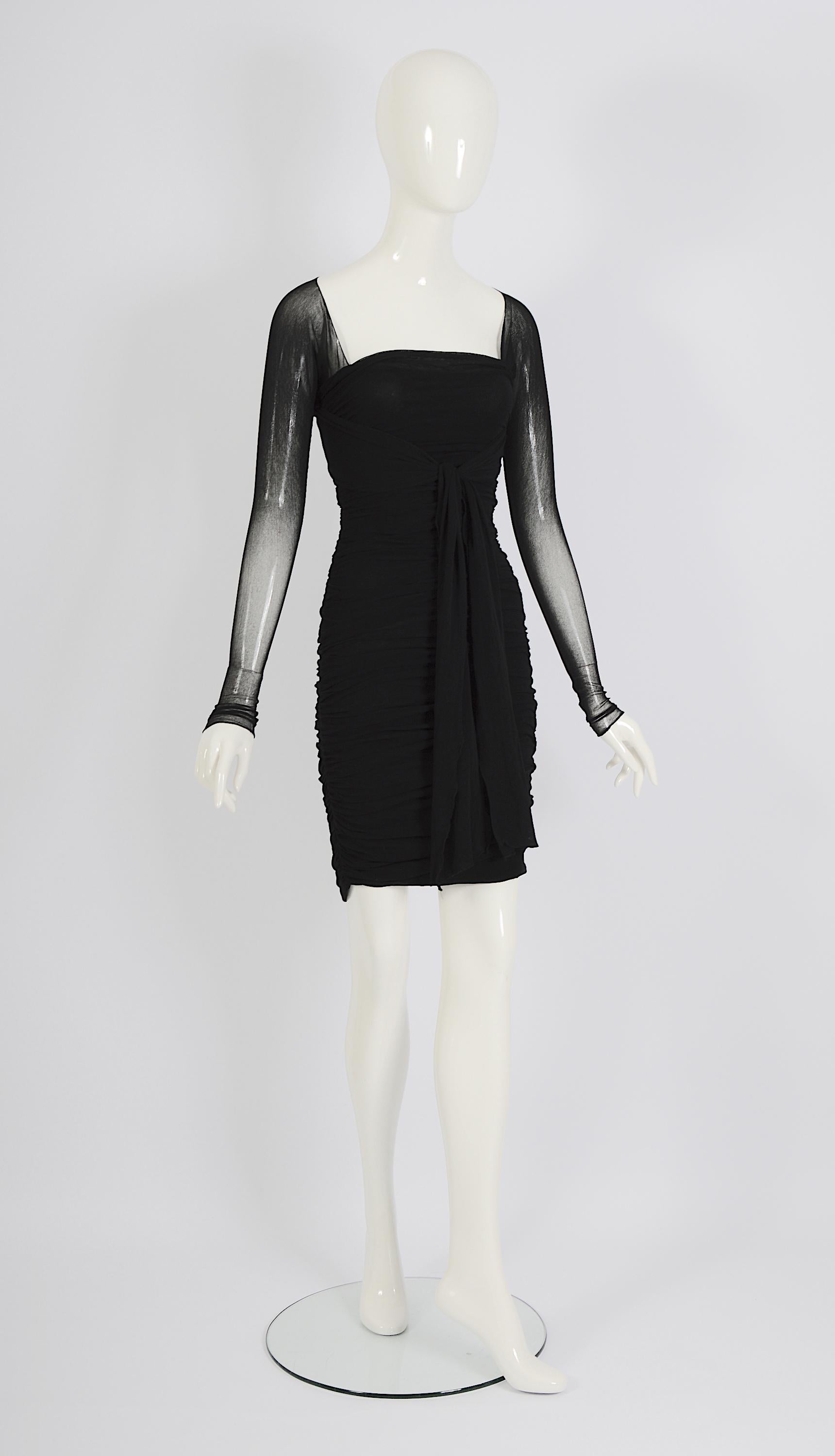 Giorgio di Sant' Angelo vintage 1989 documenté robe portefeuille en filet stretch noir en vente 2