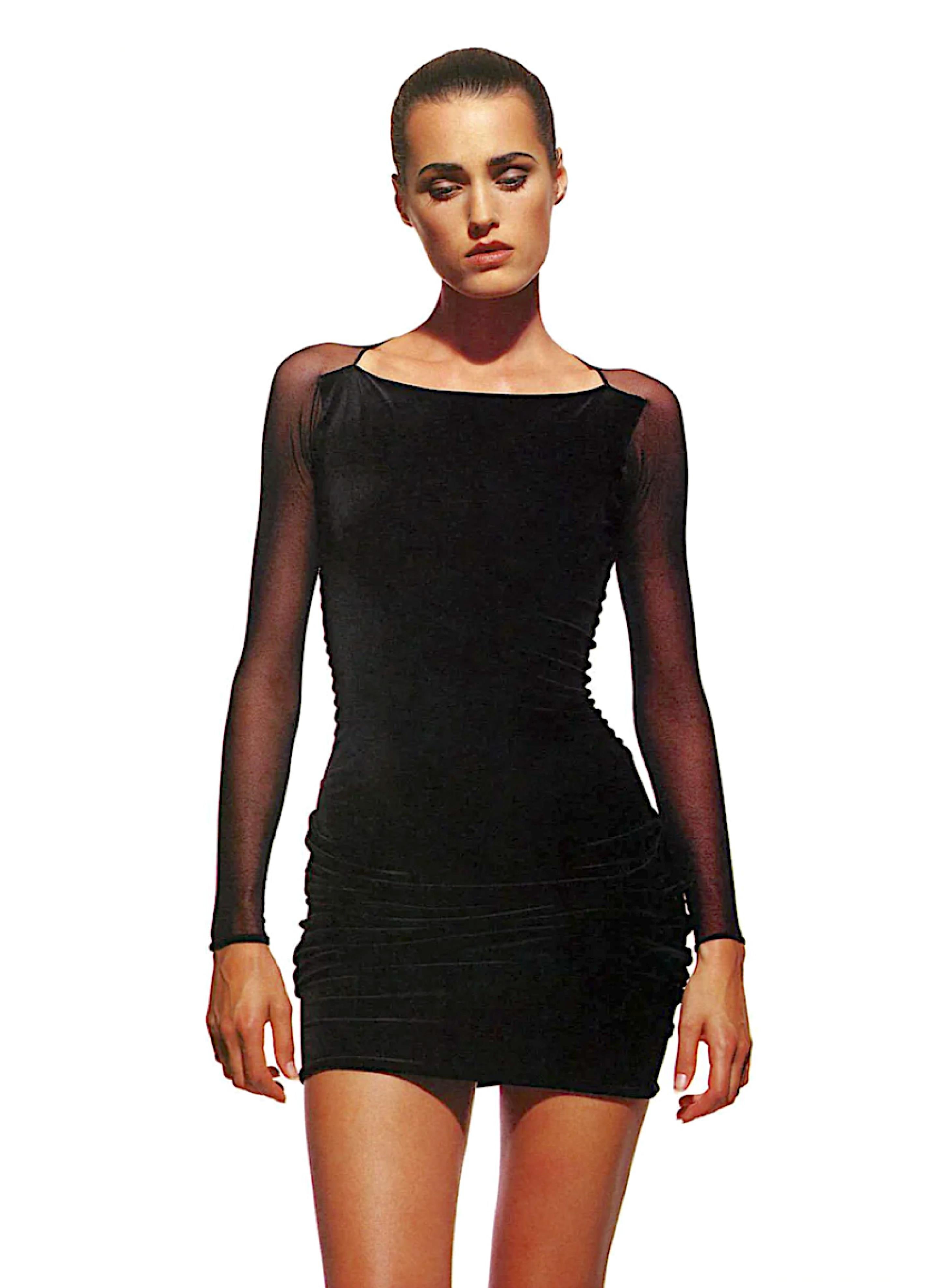 Giorgio di Sant' Angelo vintage 1989 documenté robe portefeuille en filet stretch noir en vente 3
