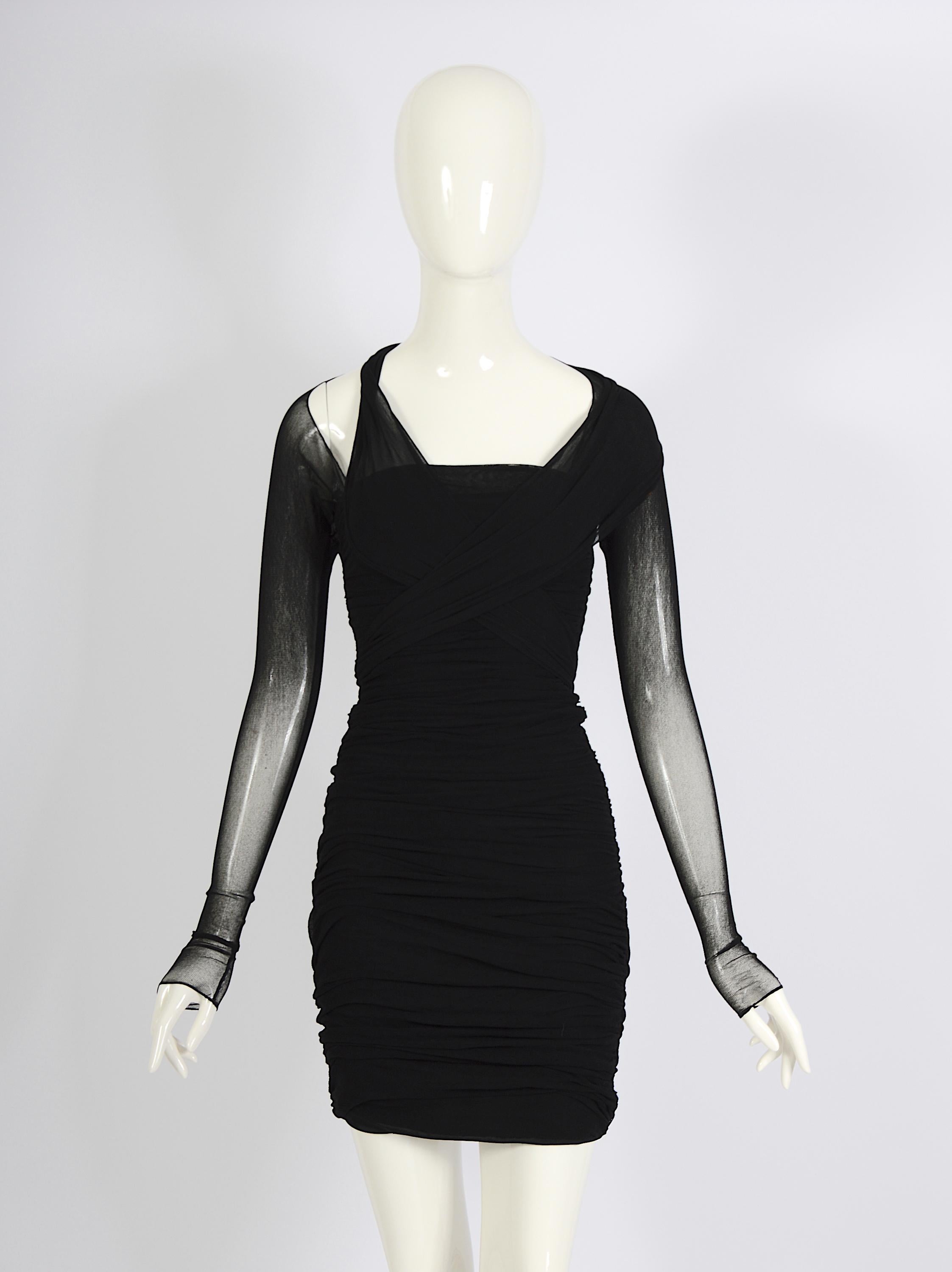 Giorgio di Sant' Angelo vintage 1989 documenté robe portefeuille en filet stretch noir en vente 4