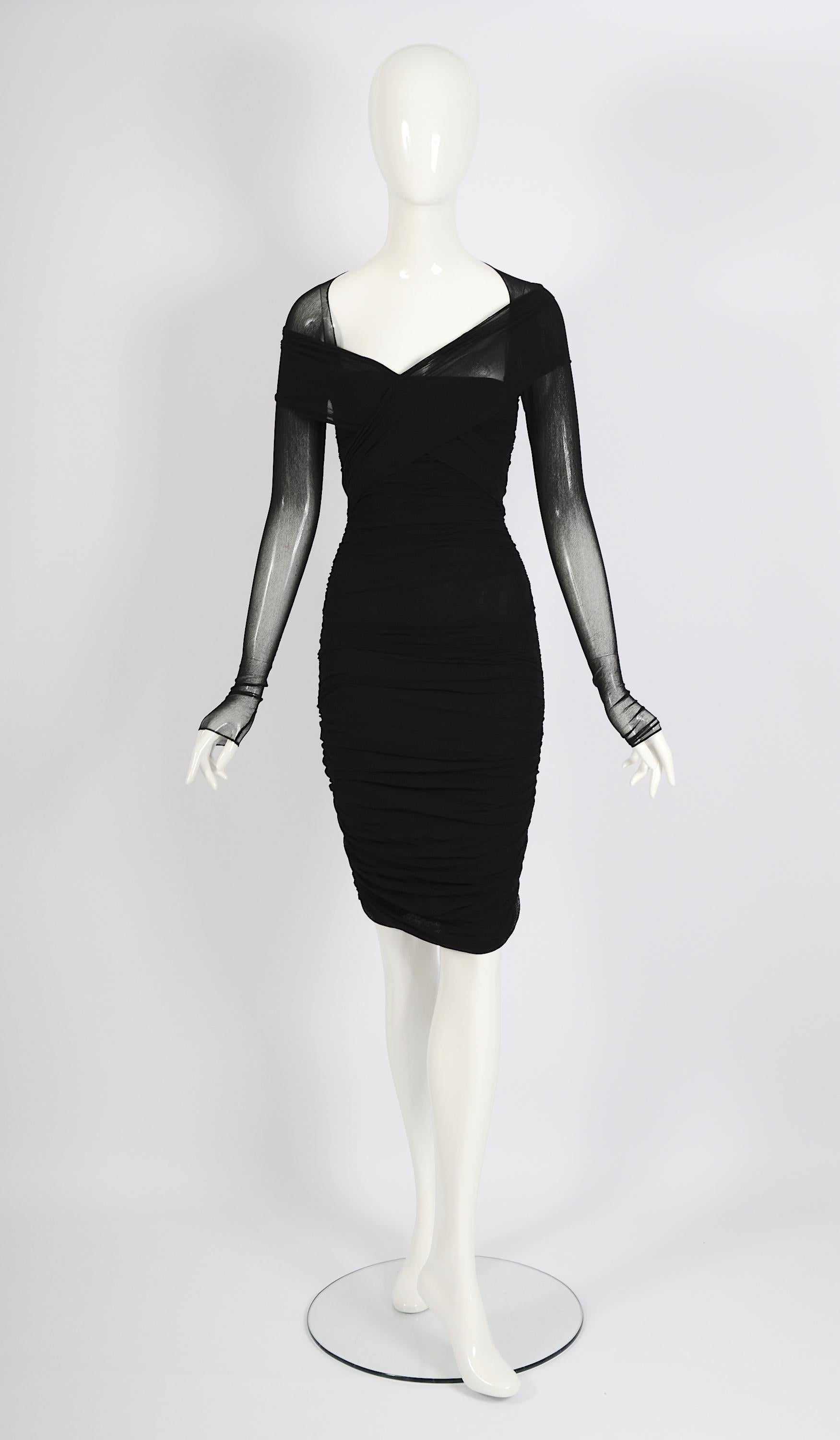 Giorgio di Sant' Angelo vintage 1989 documented black stretch net wrap dress For Sale 5
