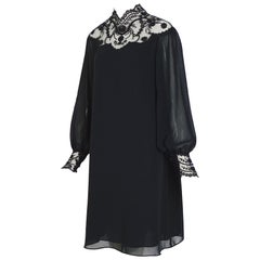 Giorgio di Sant' Angelo, abito vintage in crepe di seta e pizzo nero