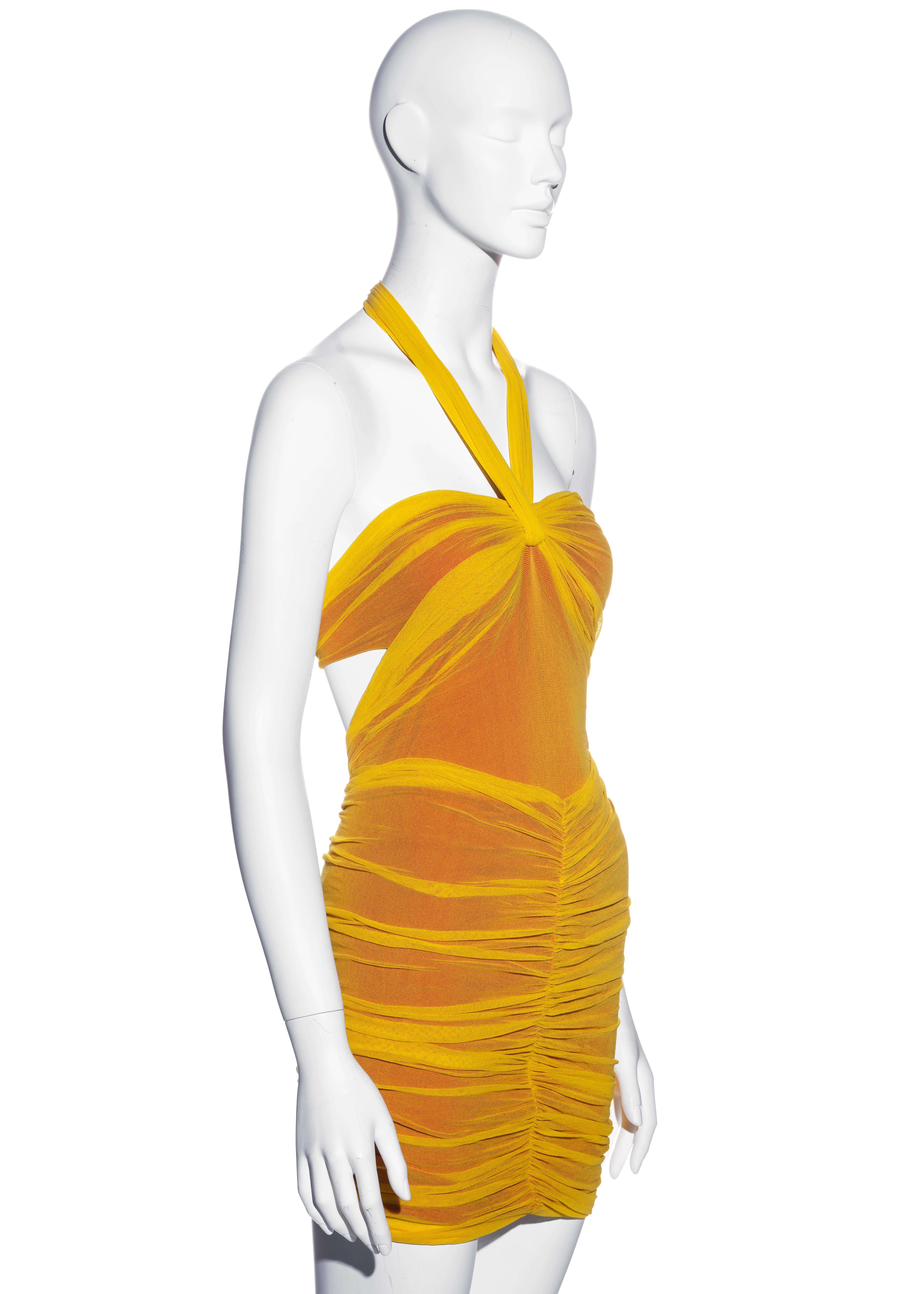 Giorgio di Sant Angelo yellow mesh halterneck bodysuit and skirt, ss 1991 In Good Condition In London, GB