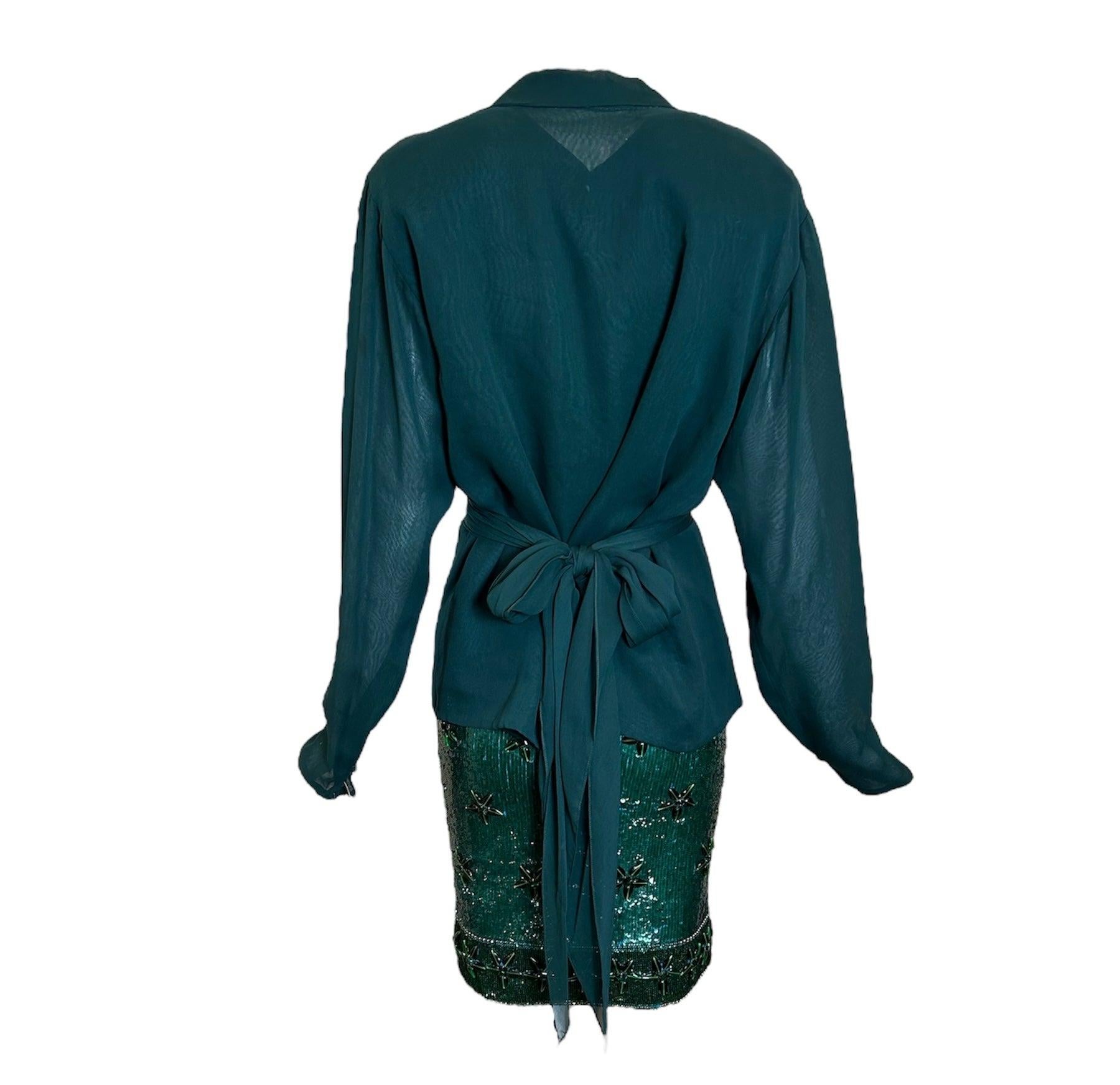 Giorgio di Sant'Angelo Emerald Sequin & Chiffon Four Piece Ensemble, 1980s In New Condition For Sale In Los Angeles, CA