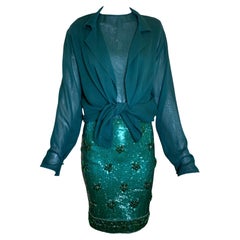 Giorgio di Sant'Angelo Emerald Sequin & Chiffon Four Piece Ensemble, 1980s