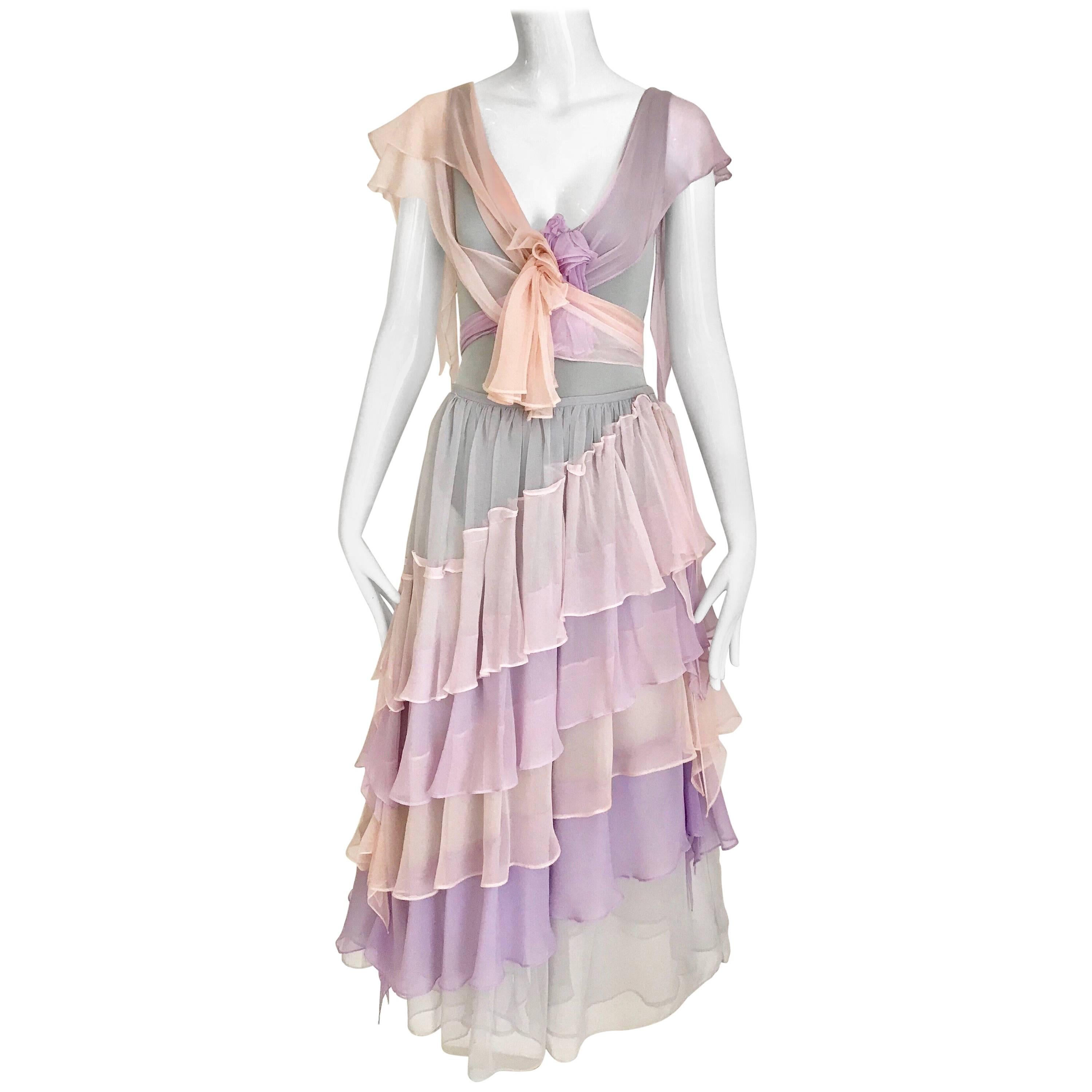 Giorgio di Sant’Angelo Lavender and Pink Bodysuit Skirt Set, 1970s