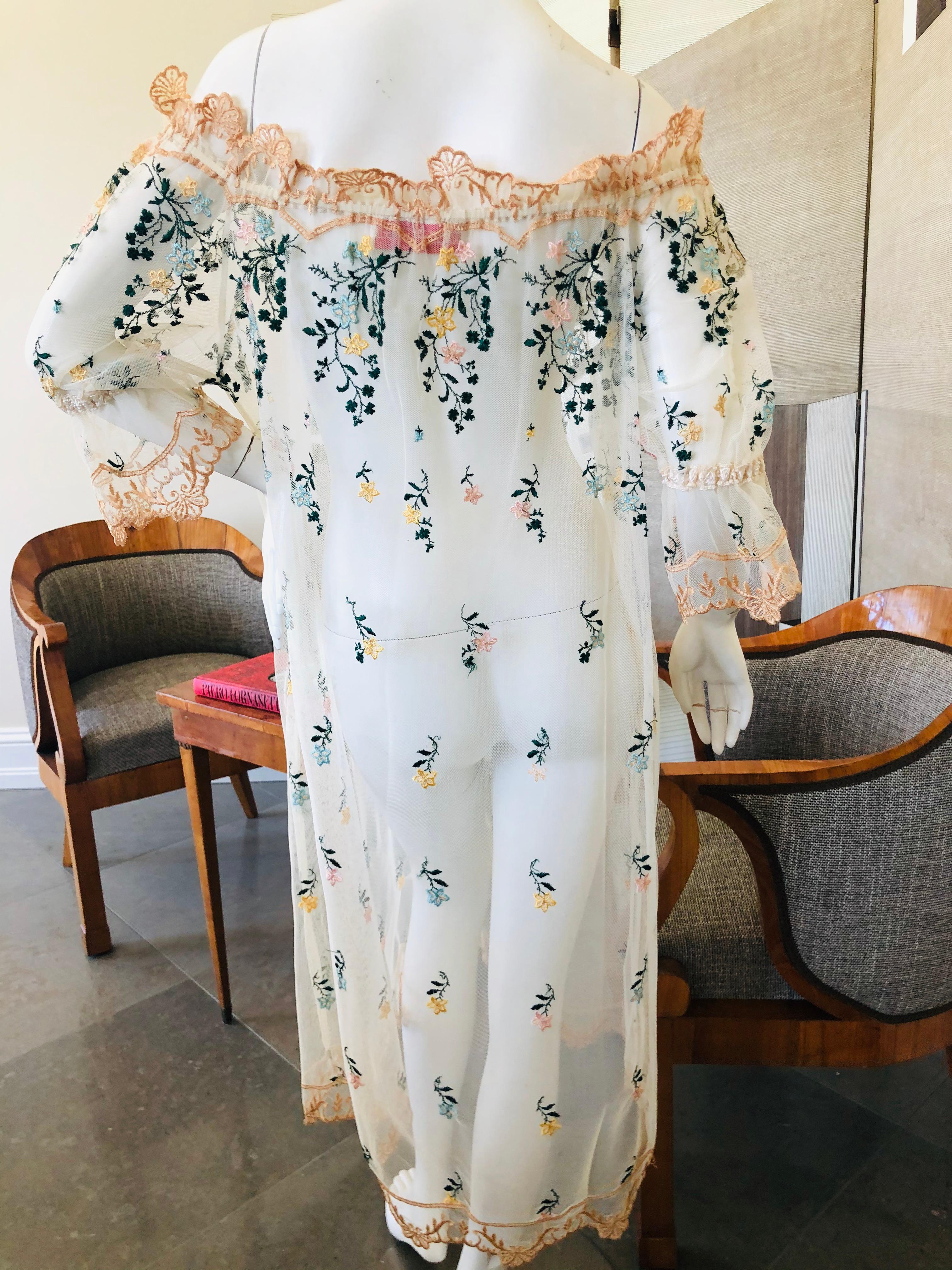 Giorgio di Sant'Angelo Sheer Embroidered Off the Shoulder Rich Hippie Dress For Sale 3
