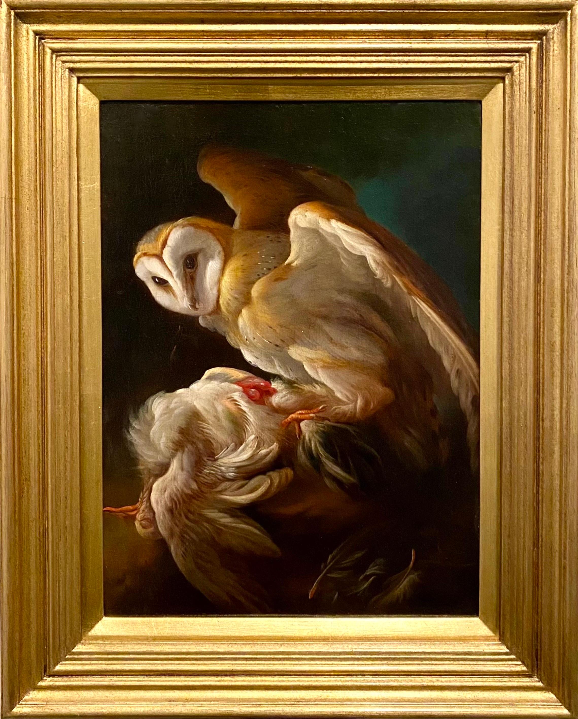 18th century Italian Old Master painting - An Owl with his prey - Bird Hunt