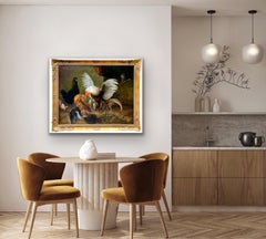 Huge 18th century Italian Old Master painting - Roosters fighting - Bird Cock