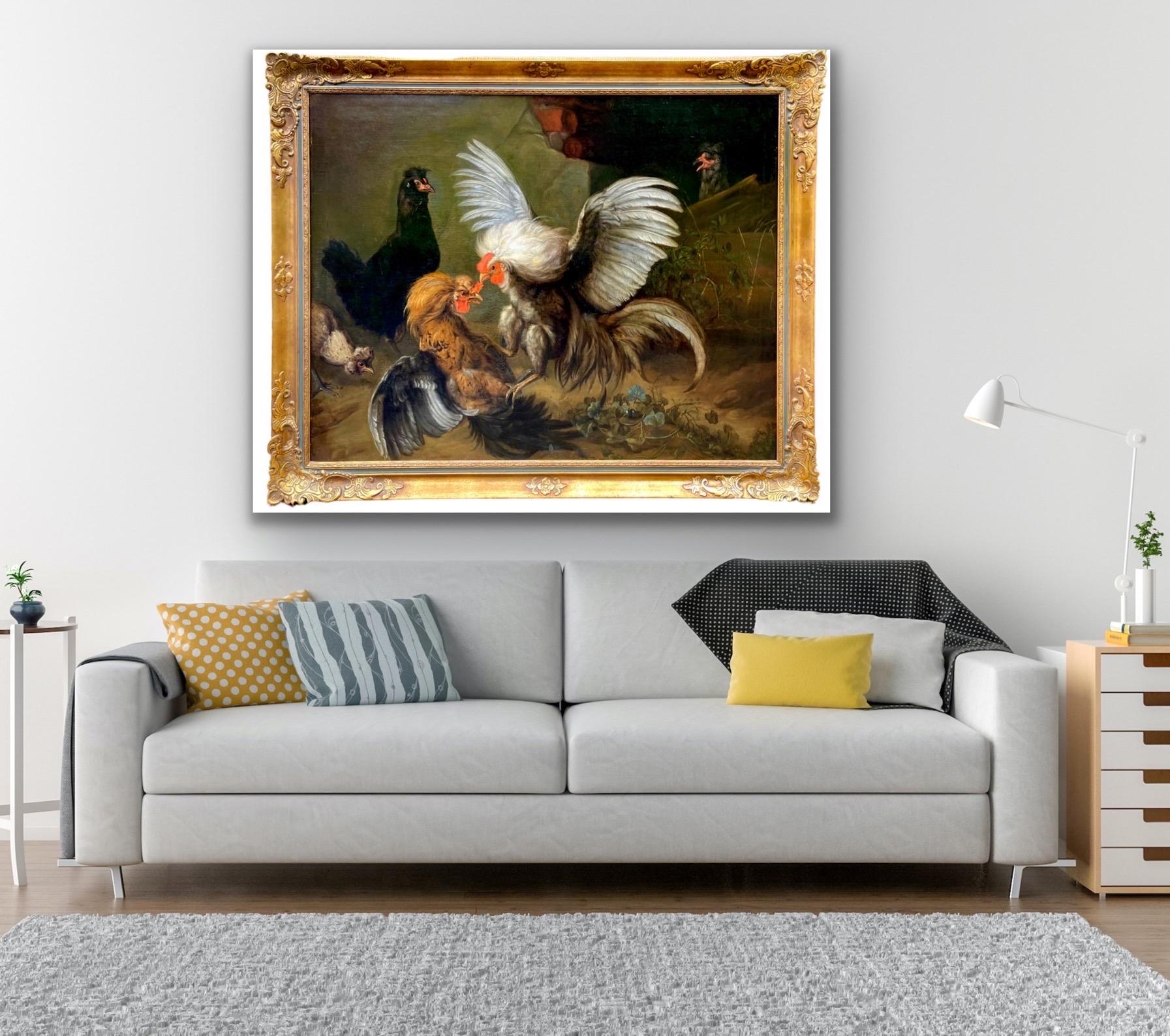 rooster fighting painting