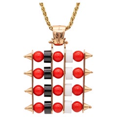 Vintage Giorgio Facchini Kinetic Abacus Pendant In 18Kt Yellow Gold Coral Onyx And Agate