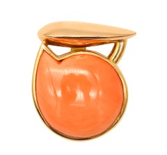 GIORGIO FACCHINI Sculptural Abstract Pendant In 18Kt Yellow Gold With Coral