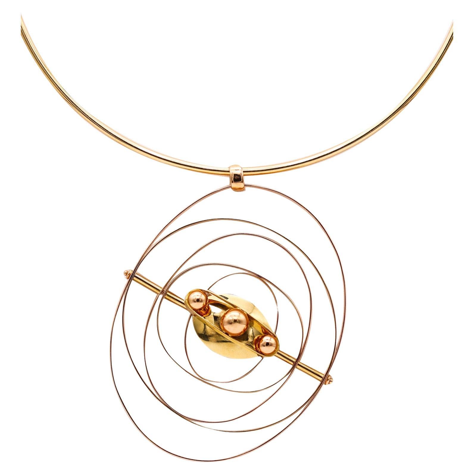 Giorgio Facchini Sculptural Kinetic Orbital Necklace In 18Kt Yellow Gold For Sale