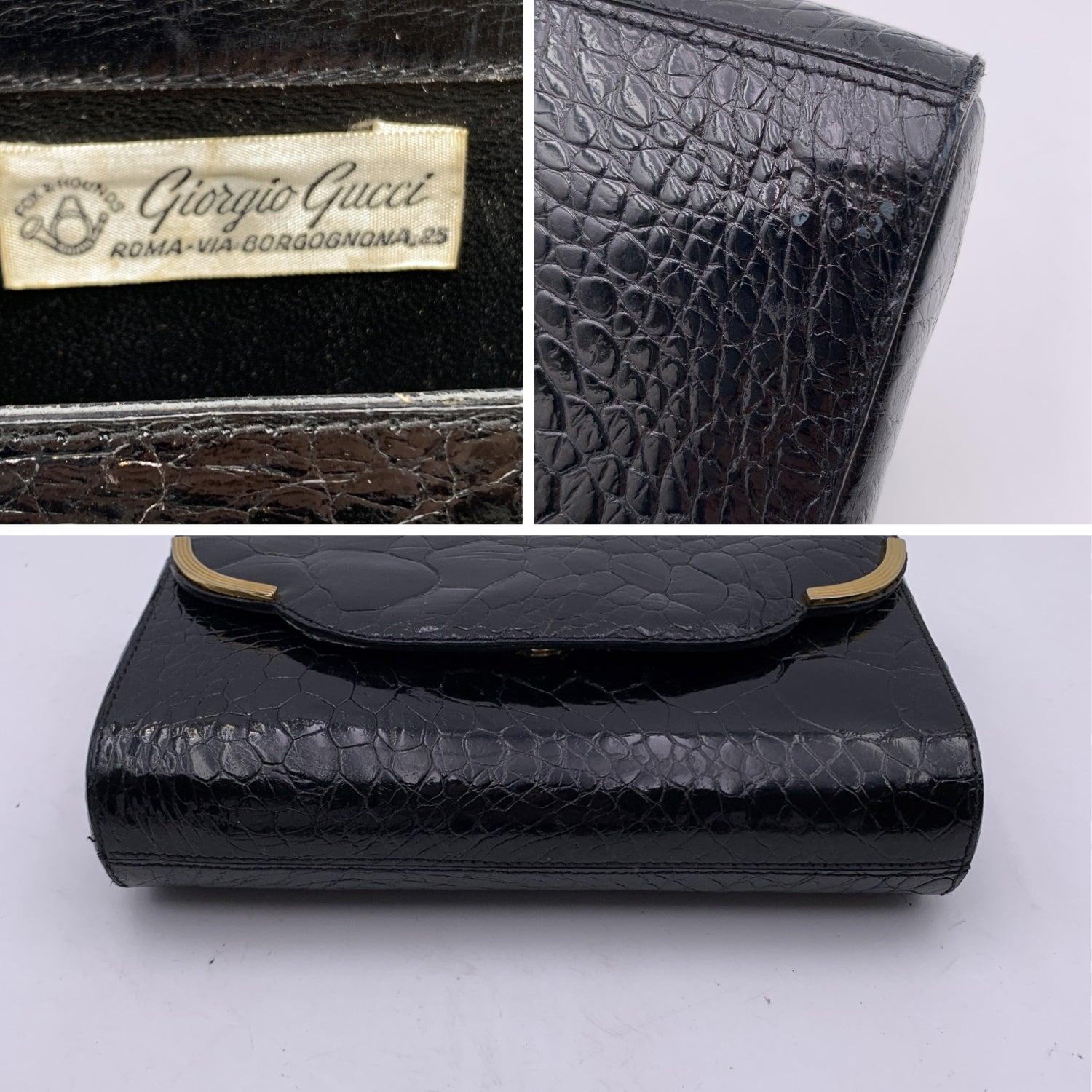 Giorgio Gucci Vintage Schwarze Leder-Clutch/Handtasche Damen im Angebot