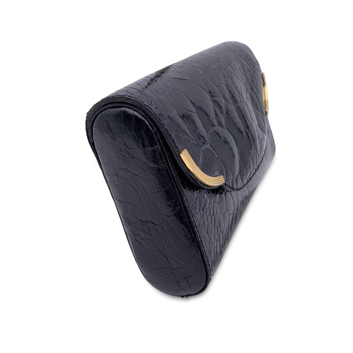 Giorgio Gucci Vintage Black Leather Clutch Bag Handbag For Sale 4