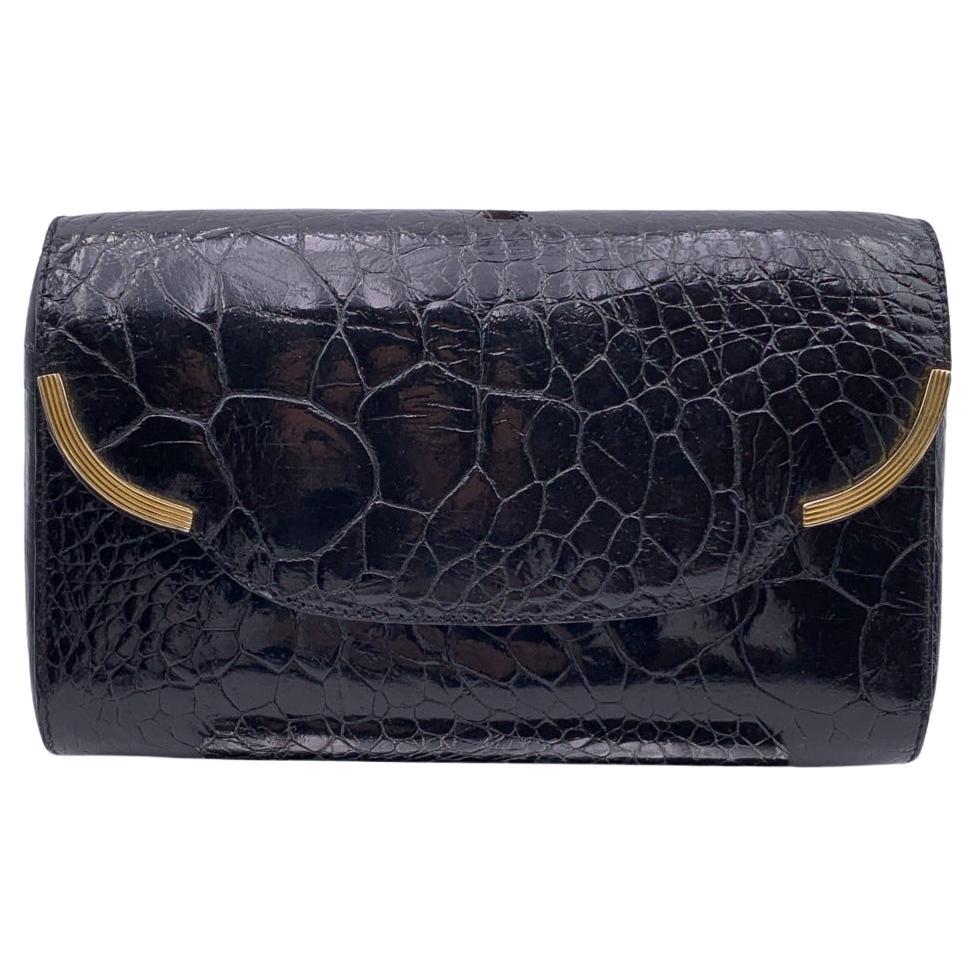 Giorgio Gucci Vintage Black Leather Clutch Bag Handbag For Sale