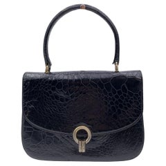 Giorgio Gucci Vintage Schwarze Lederhandtasche mit Henkel oben