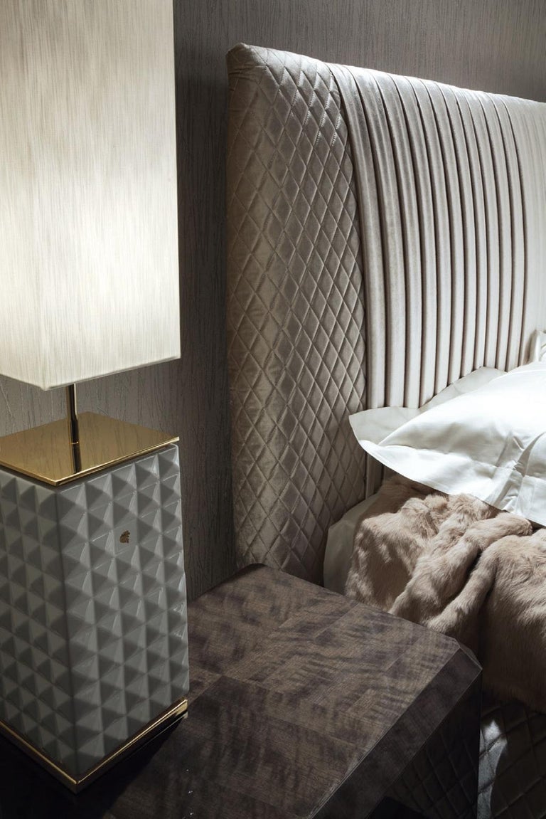 Collection' Upholstered King Size Bed Pleated Quilted Velvet