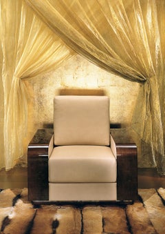 Giorgio Italian Art Deco Style Arm Chair Curly Sycamore High Gloss Finish