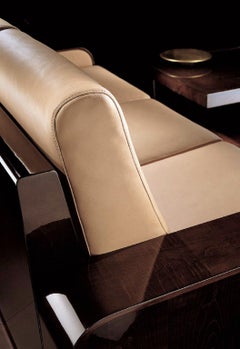 Giorgio Divano Art Deco italiano a 3 posti in pelle scamosciata Finitura lucida in platano riccio