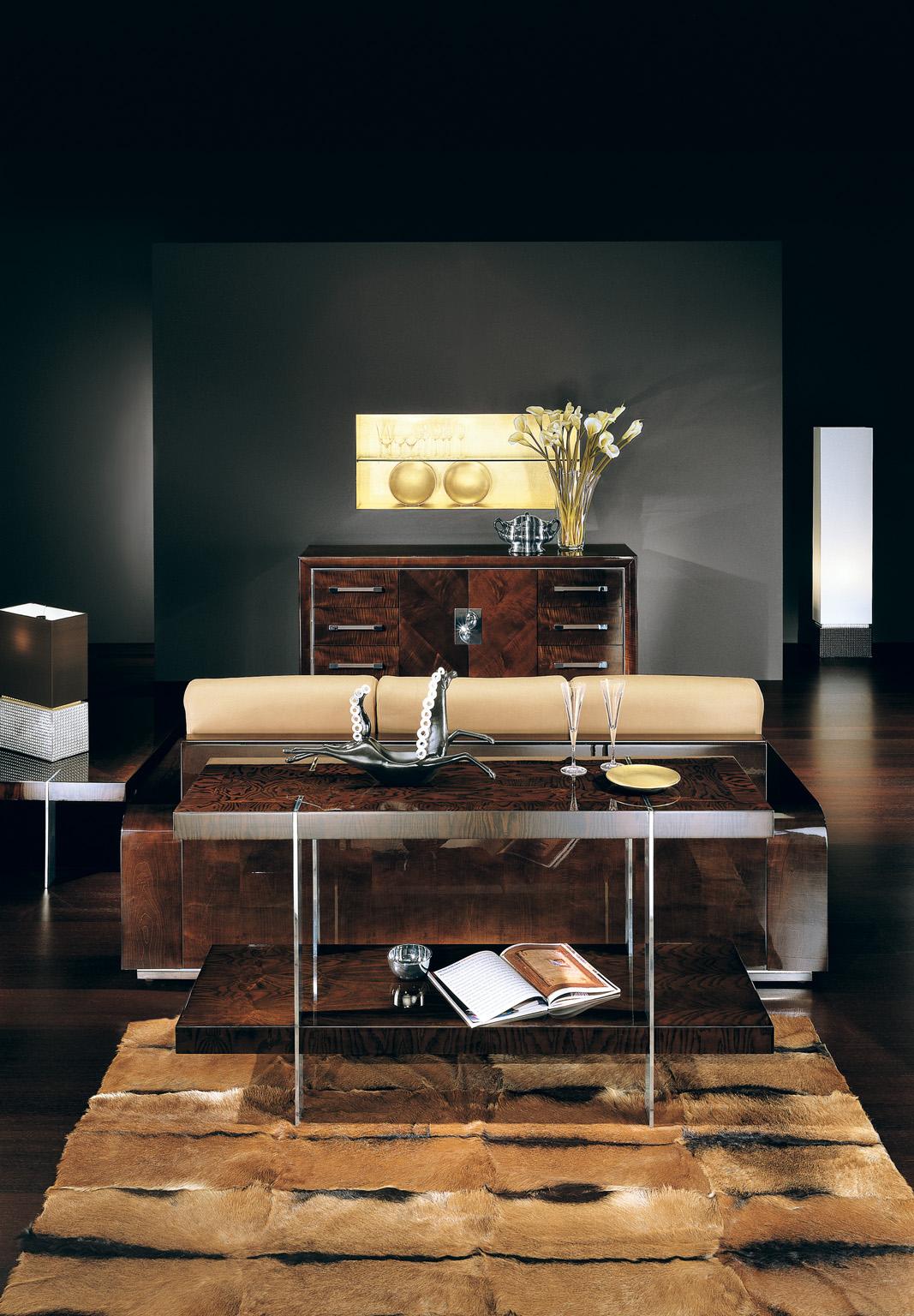 Contemporary Giorgio Italian Art Deco 3 Seat Suede Sofa Curly Sycamore High Gloss Finish For Sale
