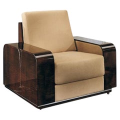 Giorgio Italian Art Deco Style Arm Chair Curly Sycamore High Gloss Finish