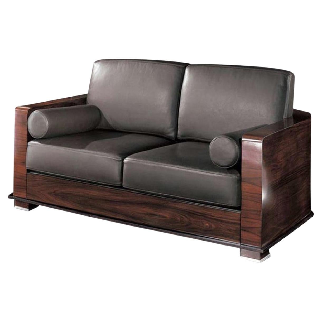 Italiano Giorgio Italian Paradiso Sofa Palissandro Brasiliano Satinato Wood Wood Beige Suede in vendita