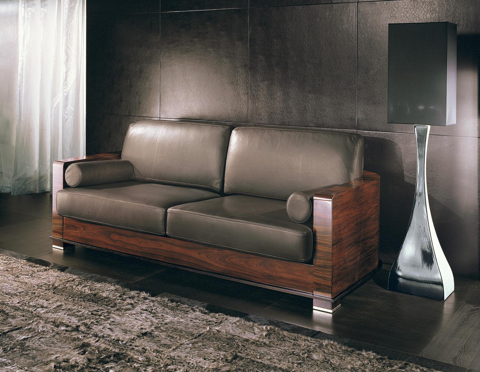 Camoscio Giorgio Italian Paradiso Sofa Palissandro Brasiliano Satinato Wood Wood Beige Suede in vendita