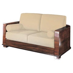 Giorgio Italienisches Paradiso Sofa aus brasilianischem Rosenholz, Satin-Finish, Holz, beige Wildleder