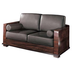 Giorgio Italian Paradiso Sofa Brazilian Rosewood Satin Finish Wood Brown Leather