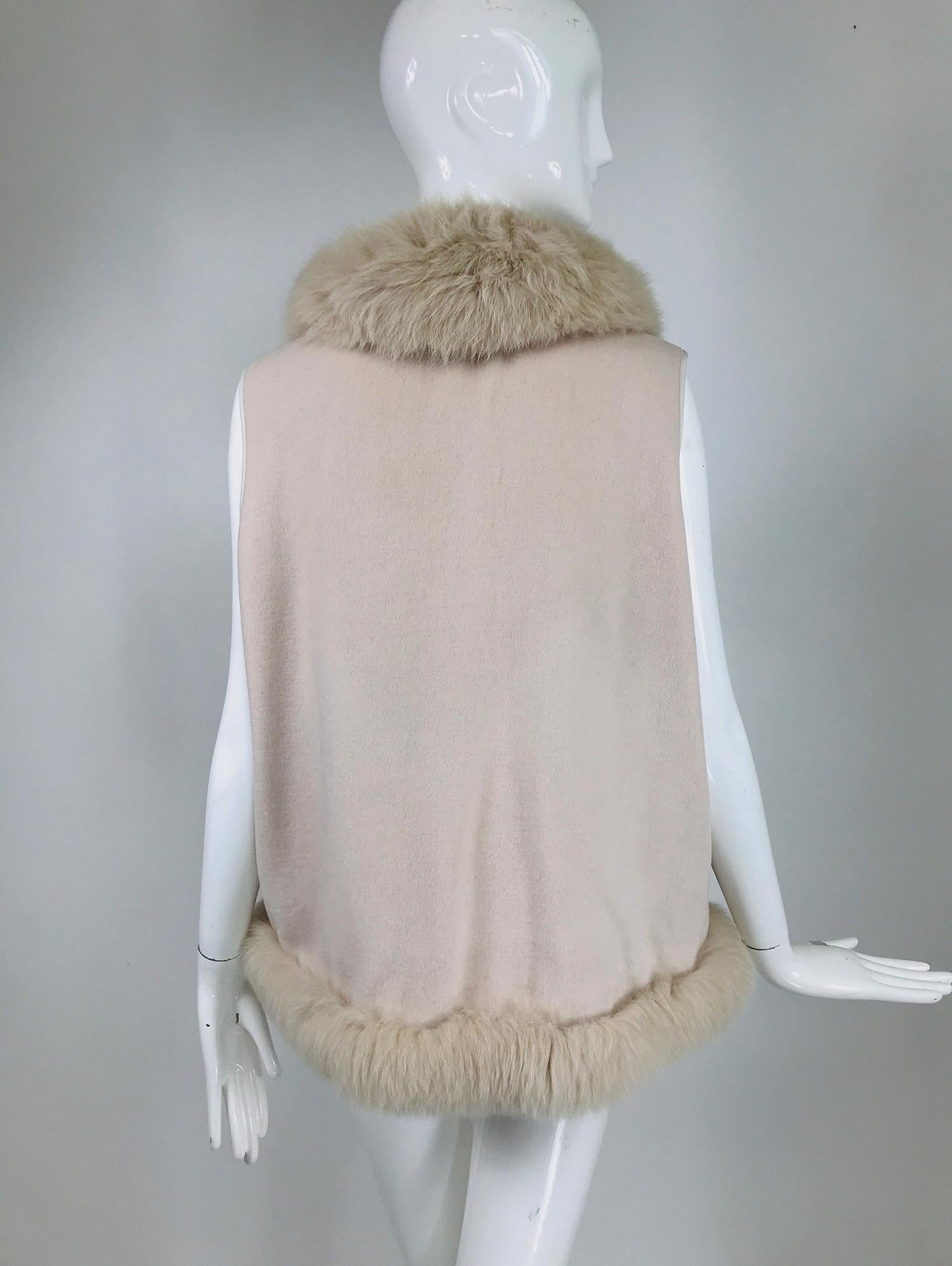 Giorgio Italy Pale Pink Cashmere Cape and Vest with Fox Fur Trim 2