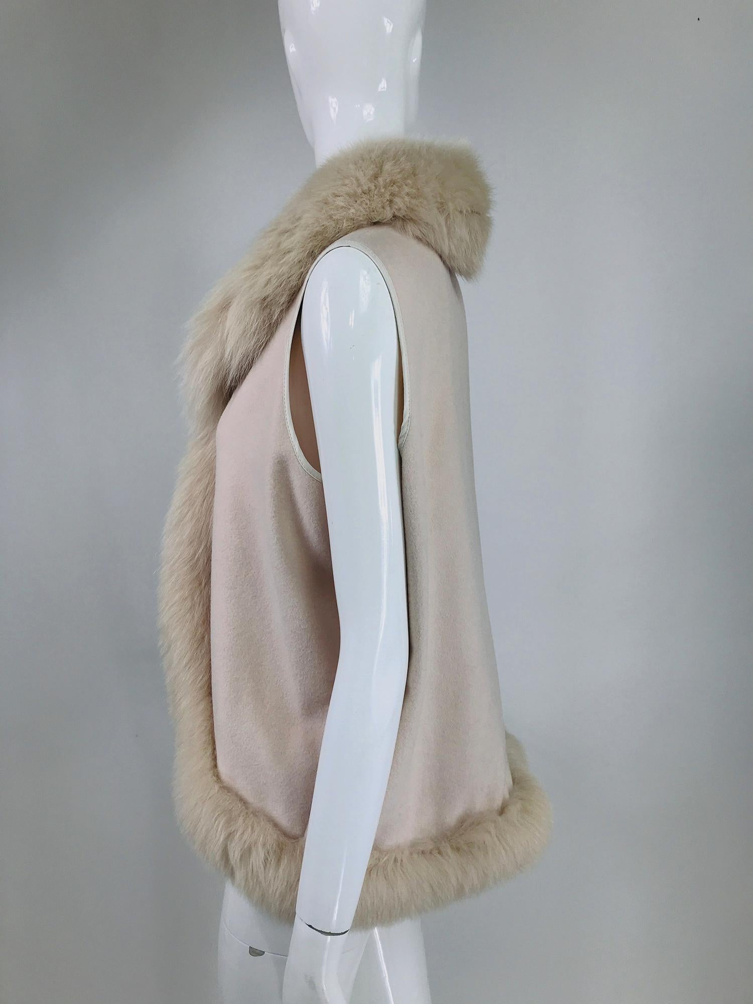 Giorgio Italy Pale Pink Cashmere Cape and Vest with Fox Fur Trim 3