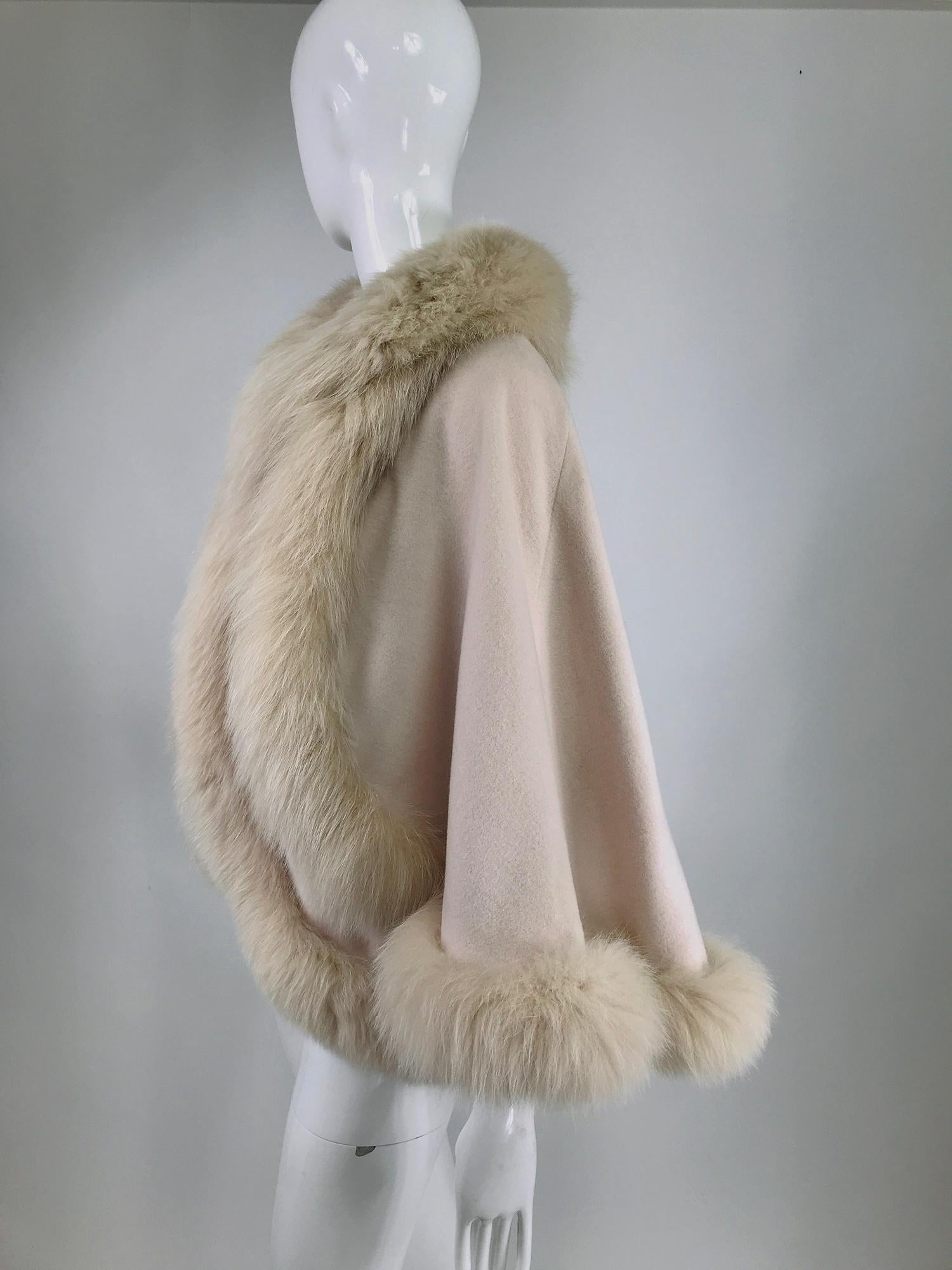 Brown Giorgio Italy Pale Pink Cashmere Cape and Vest with Fox Fur Trim