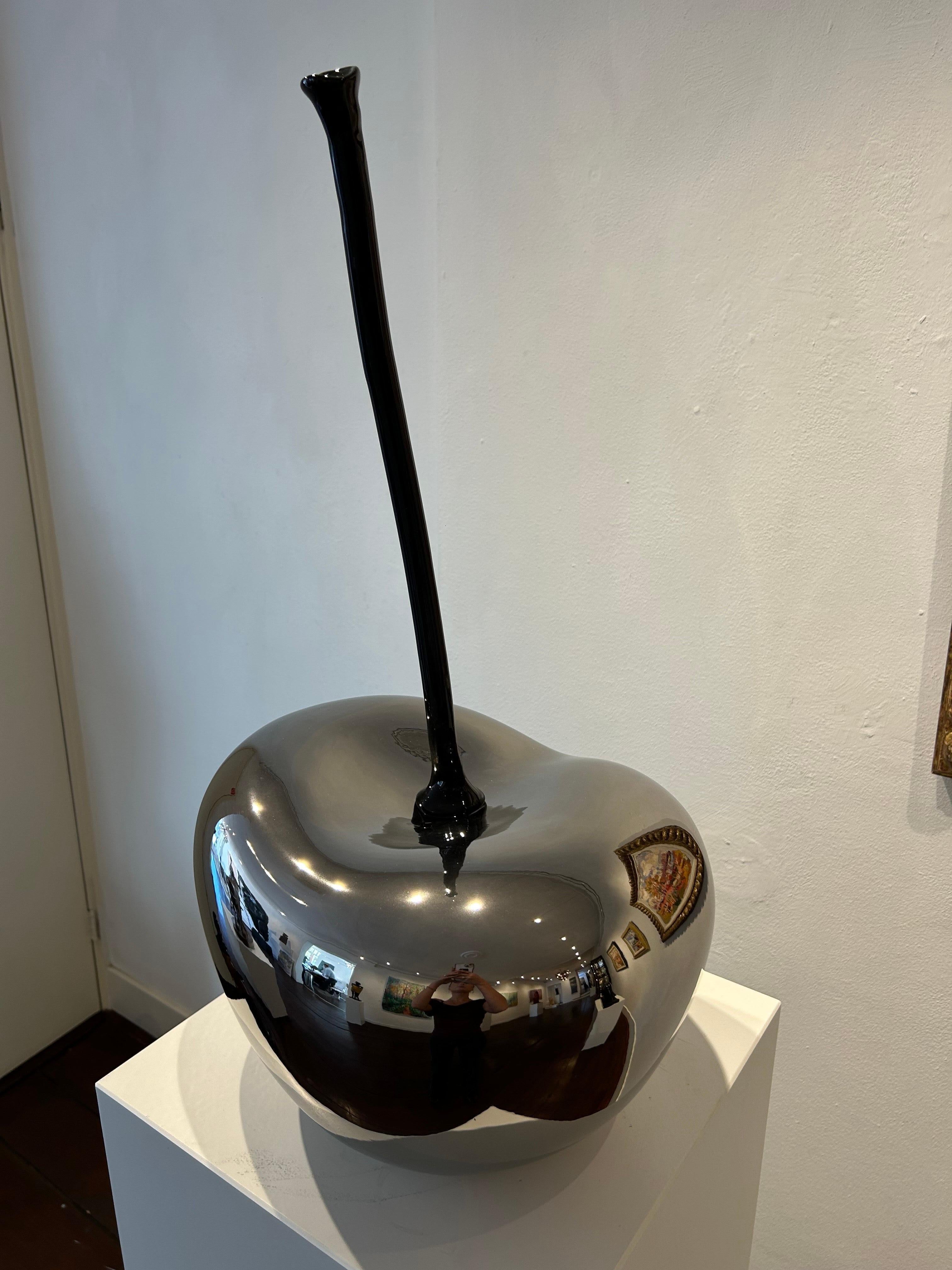 Cerise Platinum Ceremics Cherry Fruit Modern Sculpture Still Life New In Stock - Gray Figurative Sculpture by Giorgio Laveri