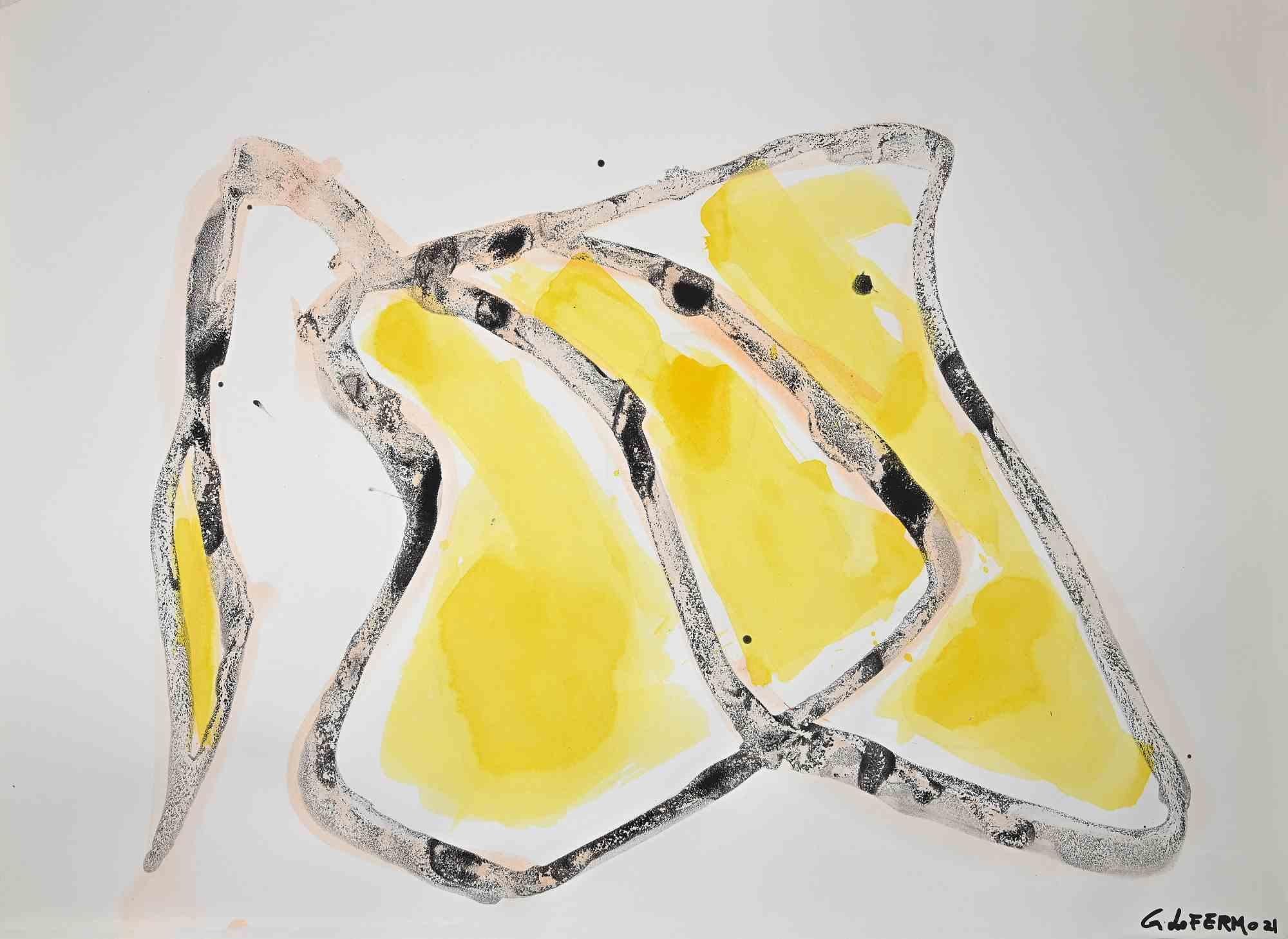 Abstrakte Komposition – Original Tempera und Aquarell von Giorgio Lo Fermo – 2020