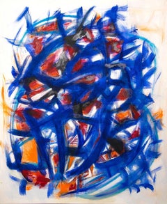 Passendes blaues und orangefarbenes Gemälde – Öl auf Leinwand von G. Lo Fermo – 2020