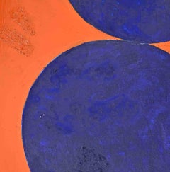 Blue Circles on Orange - Oil Painting by Giorgio Lo Fermo - 2019