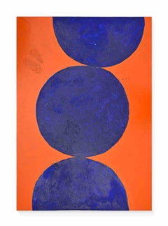 Blue Circles on Orange - Oil Painting by Giorgio Lo Fermo - 2019