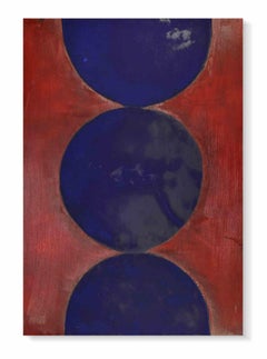 Círculos azules sobre rojo - Pintura al óleo de Giorgio Lo Fermo - 2019