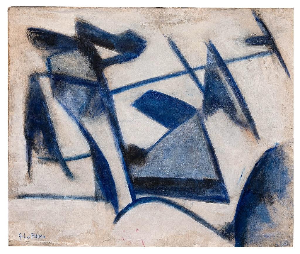 Blue Lines ist ein Originalkunstwerk von Giorgio Lo Fermo (geb. 1947) aus dem Jahr 2015.

Öl auf Leinwand, aufgetragen auf Sperrholz;

auf der Rückseite vom Künstler handsigniert und datiert.

Perfekte Bedingungen.

Dieses prächtige Gemälde stellt