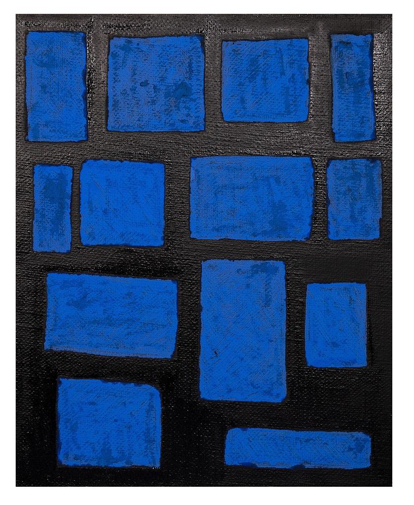 Peinture à l'huile « Blue Shapes » de Giorgio Lo Fermo, 2015