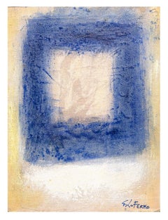 Peinture à l'huile carrée bleue de Giorgio Lo Fermo - 2015