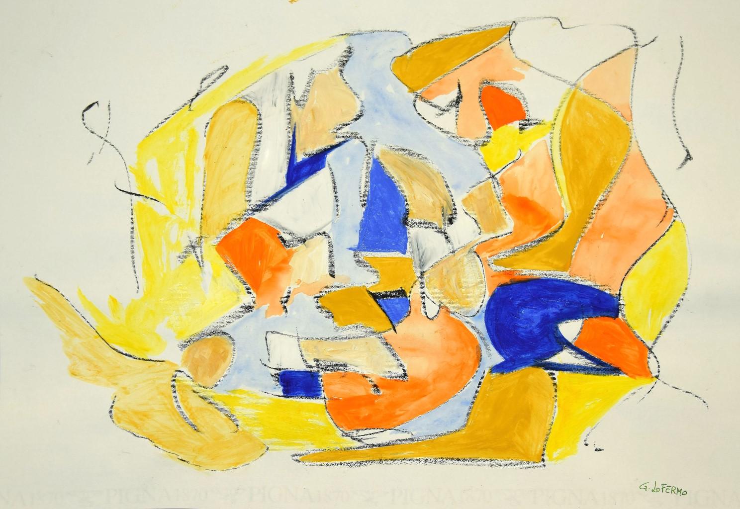 Abstract Painting Giorgio Lo Fermo - Composition géométrique abstraite - Techniques mixtes sur papier  - 2020