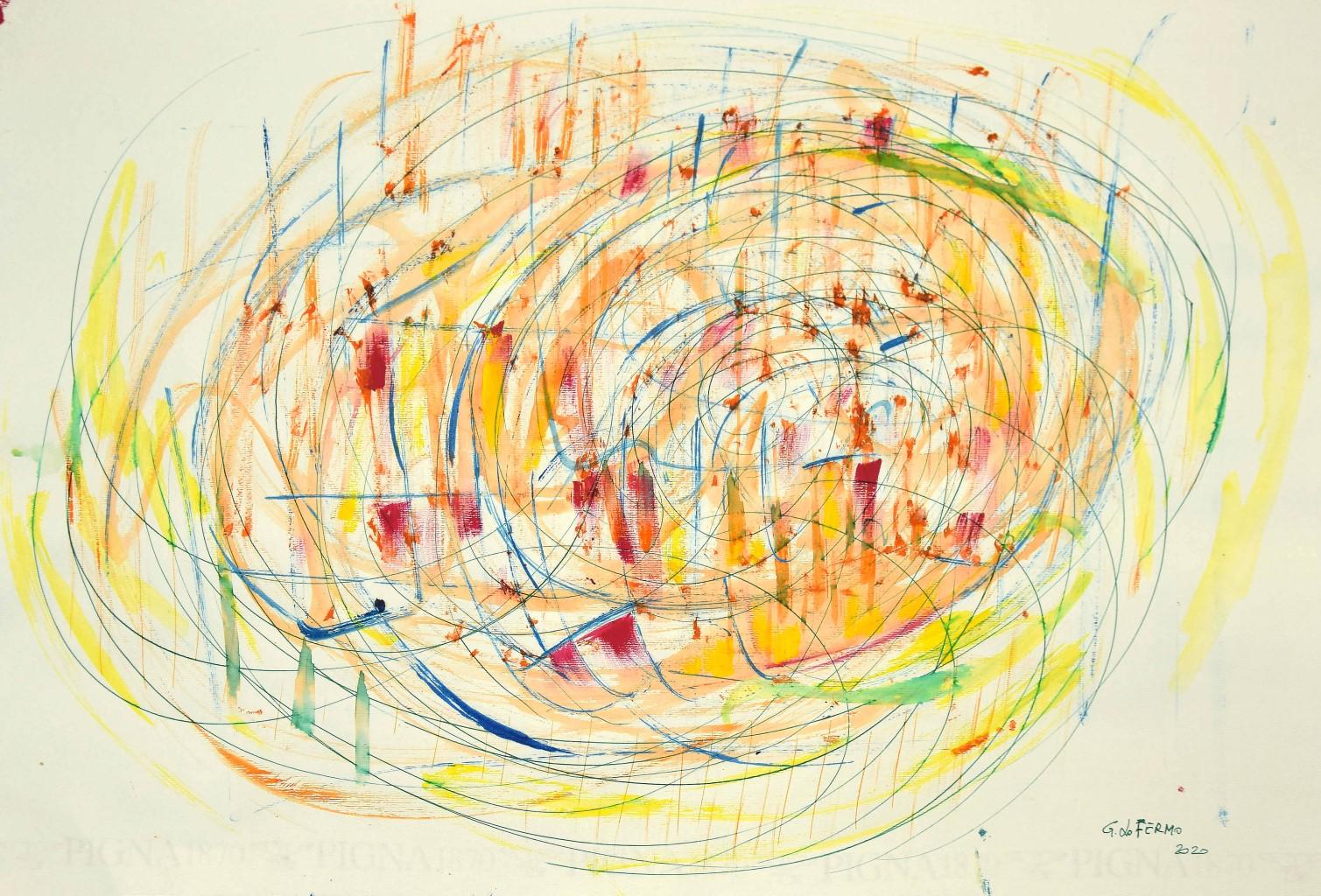 Abstract Painting Giorgio Lo Fermo - Composition géométrique abstraite - Techniques mixtes sur papier de G. Lo Fermo - 2020