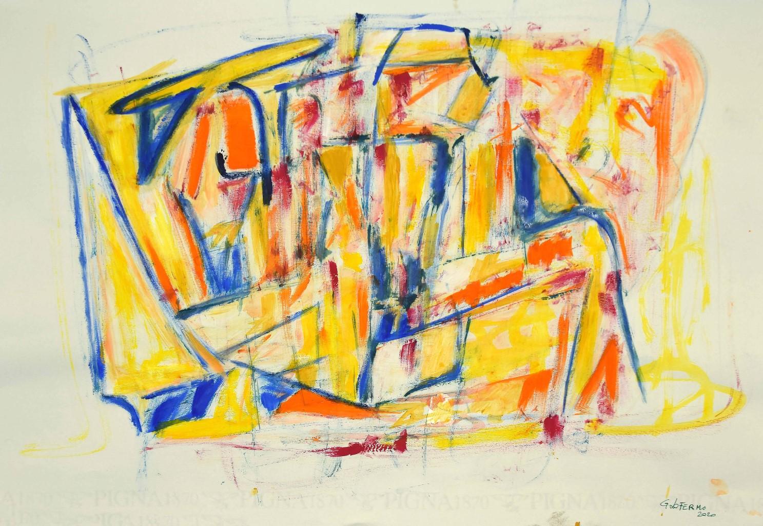 Giorgio Lo Fermo Abstract Painting – Geometrische abstrakte Komposition - Mischtechnik auf Papier von G. Lo Fermo - 2020