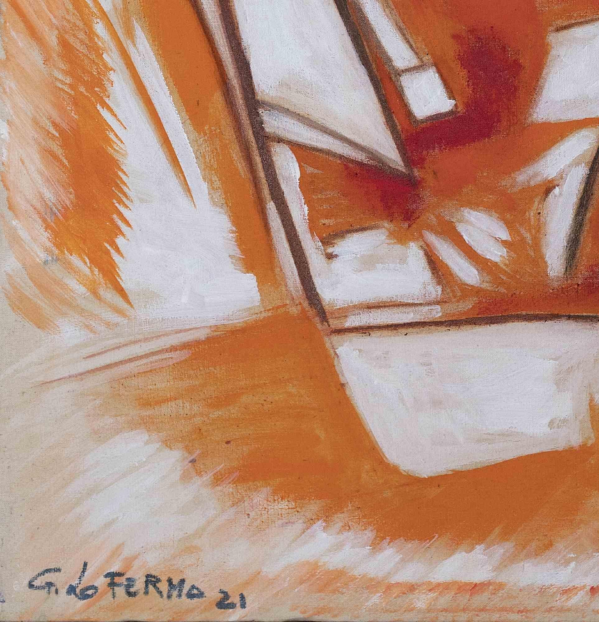 Orange Abstract Composition - Oil On Canvas by Giorgio Lo Fermo - 2021 For Sale 1