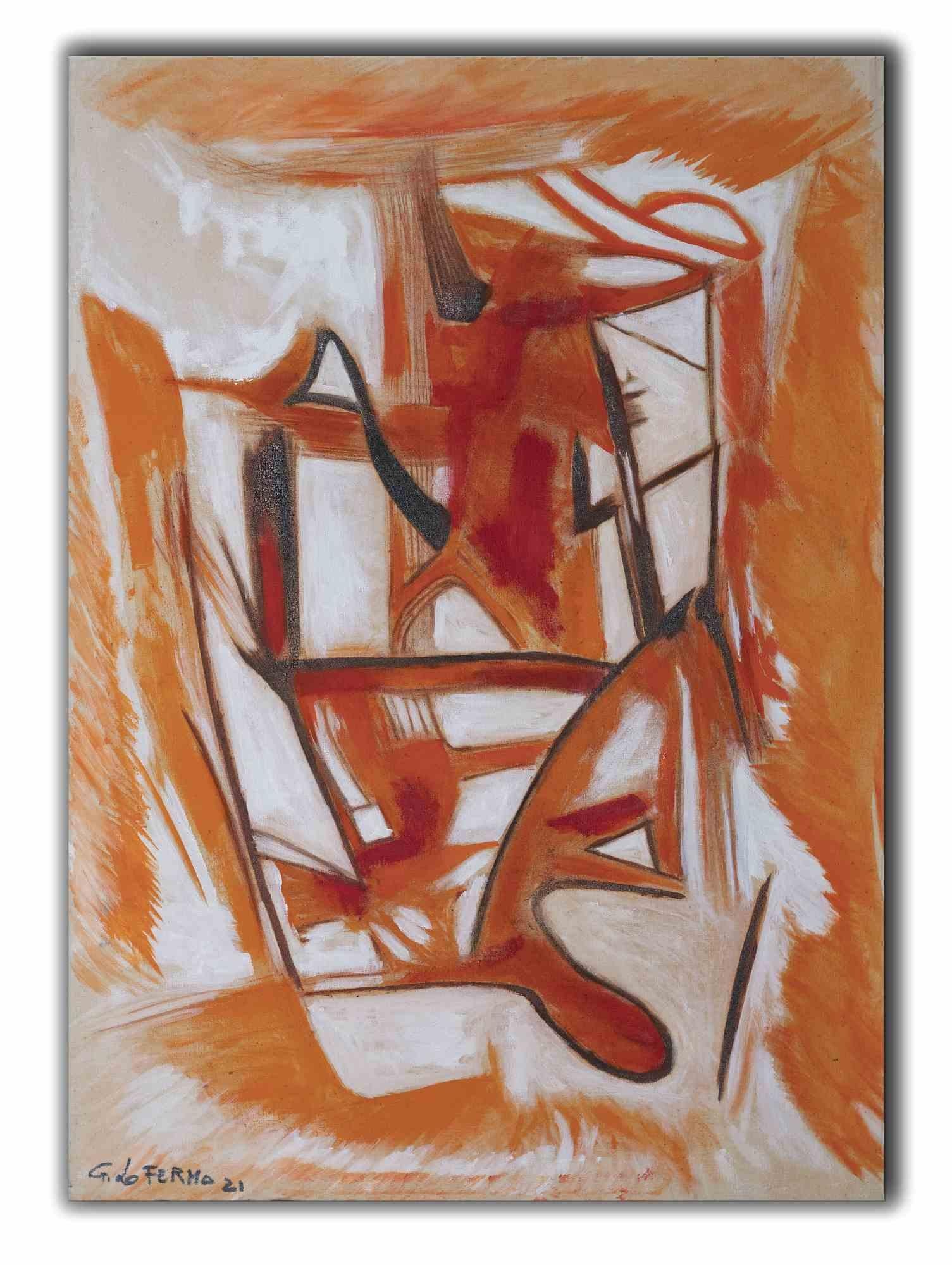 Orange Abstract Composition - Oil On Canvas by Giorgio Lo Fermo - 2021 For Sale 3