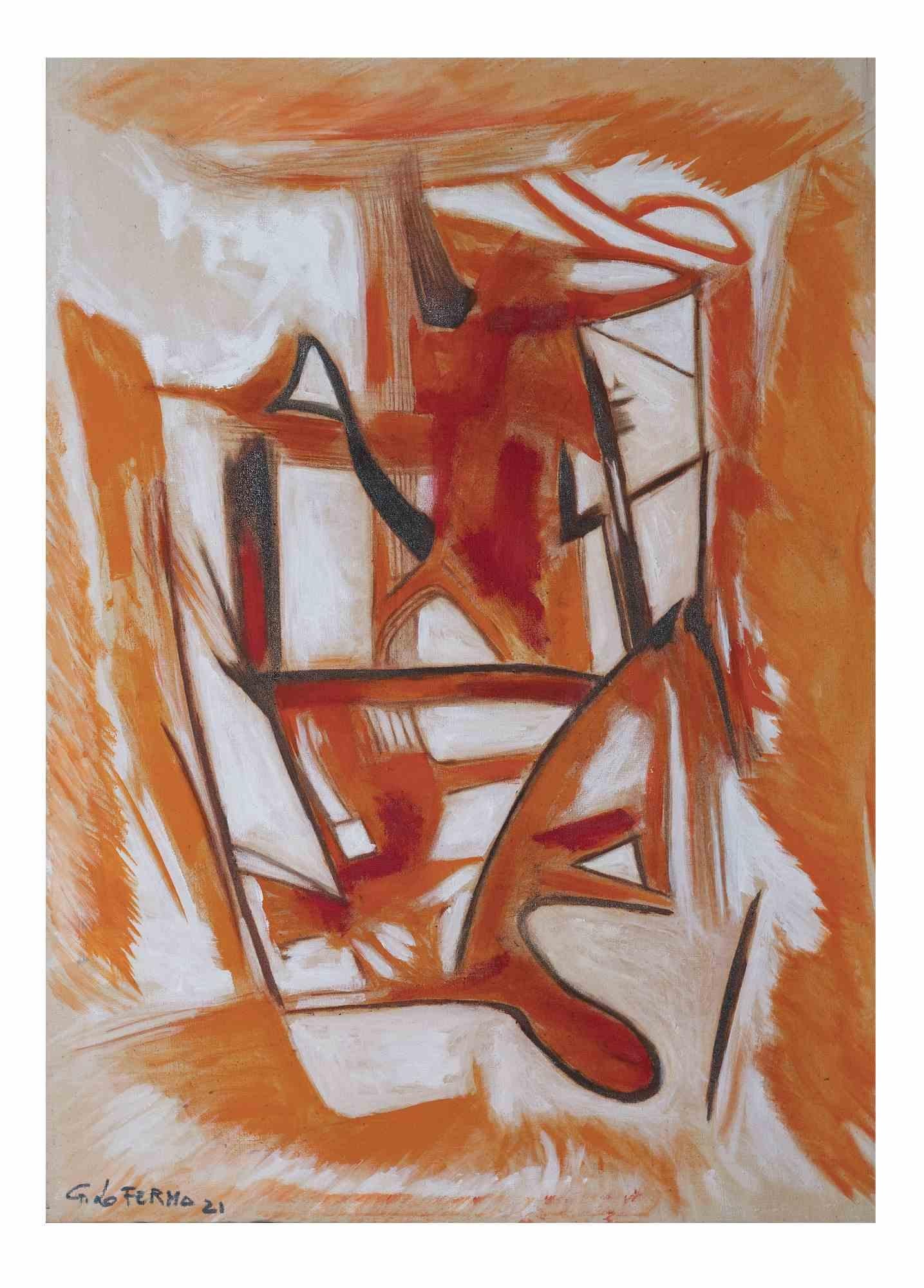 Orange Abstract Composition - Oil On Canvas by Giorgio Lo Fermo - 2021