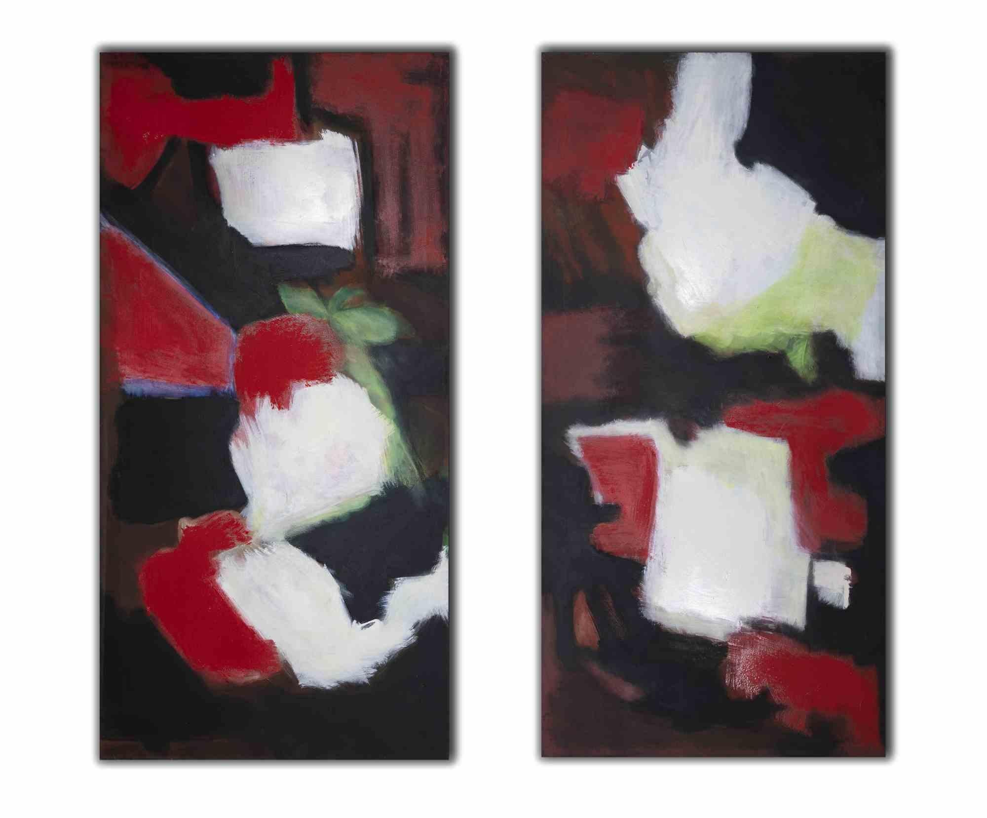 Coppia di composizioni astratte -  Olio su tela di G. Lo Fermo - 2010 - Abstract Painting Nero di Giorgio Lo Fermo